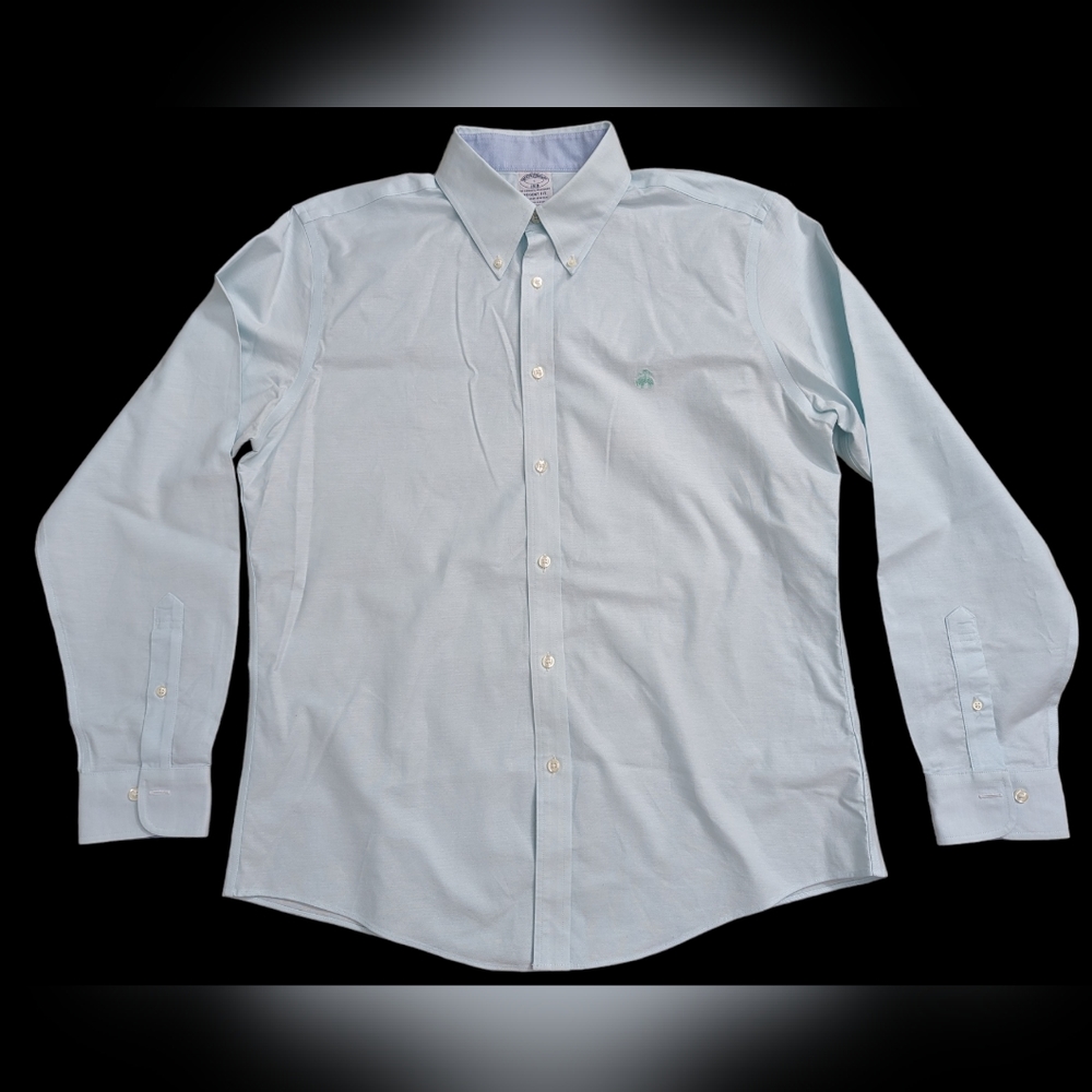 Brooks Brothers *Sz Large* Aqua Regent Fit Non-Iron Stretch Cotton Blend